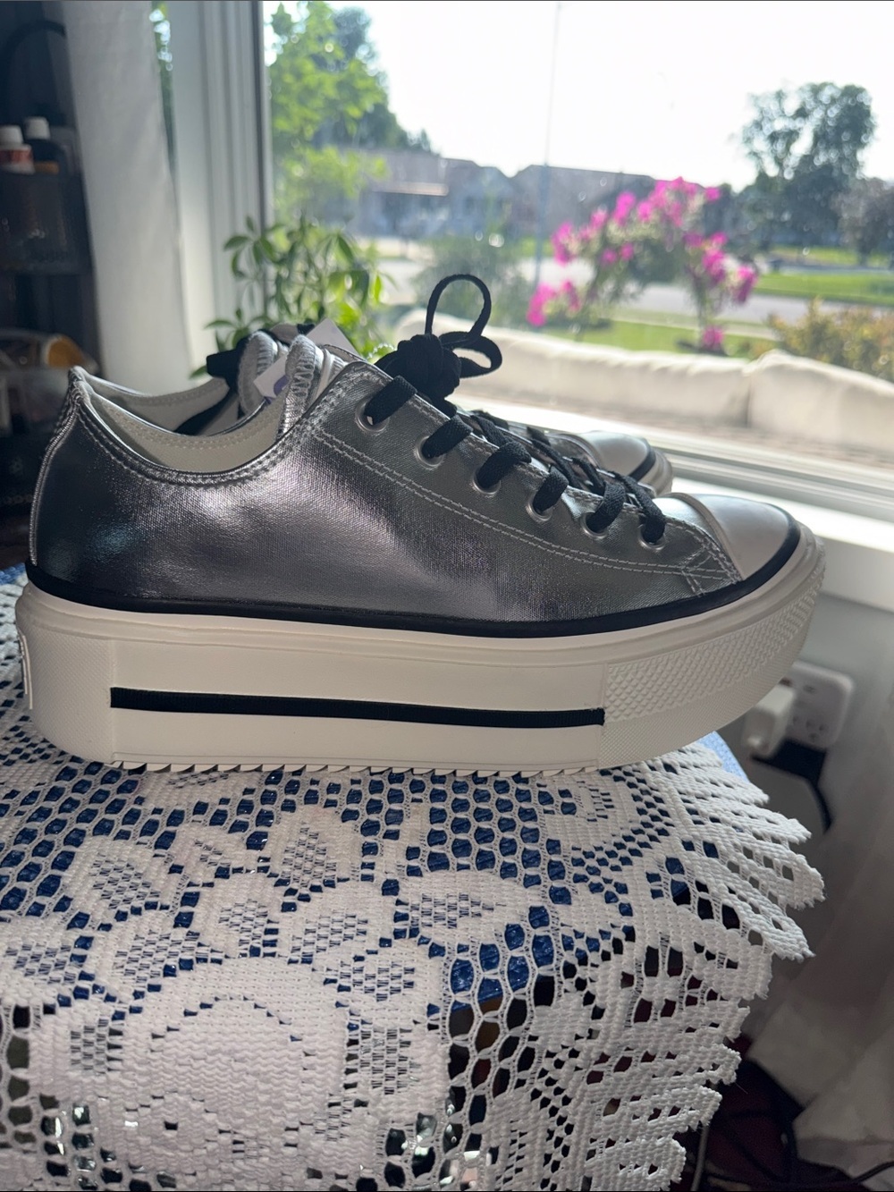 Converse Chuck Taylor All Star Lift Platform Sneakers Metallic Silver Low Top - Picture 5 of 12